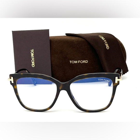 New Authentic- Tom Ford FT5704-B 052 Dark Havana / Blue Block  54mm Eyeglasses - Picture 4 of 6